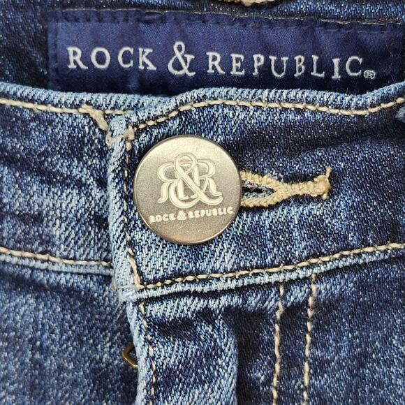 Rock & Republic Berlin SZ 2 26 x28 Low Rise Jeans Distress Embroidered Stretchy - Picture 7 of 16